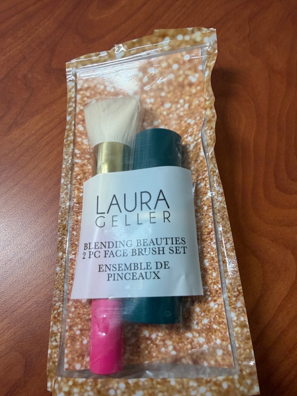 Laura Geller Pink Handle & Teal Cap 2-Pc Face Brush Set